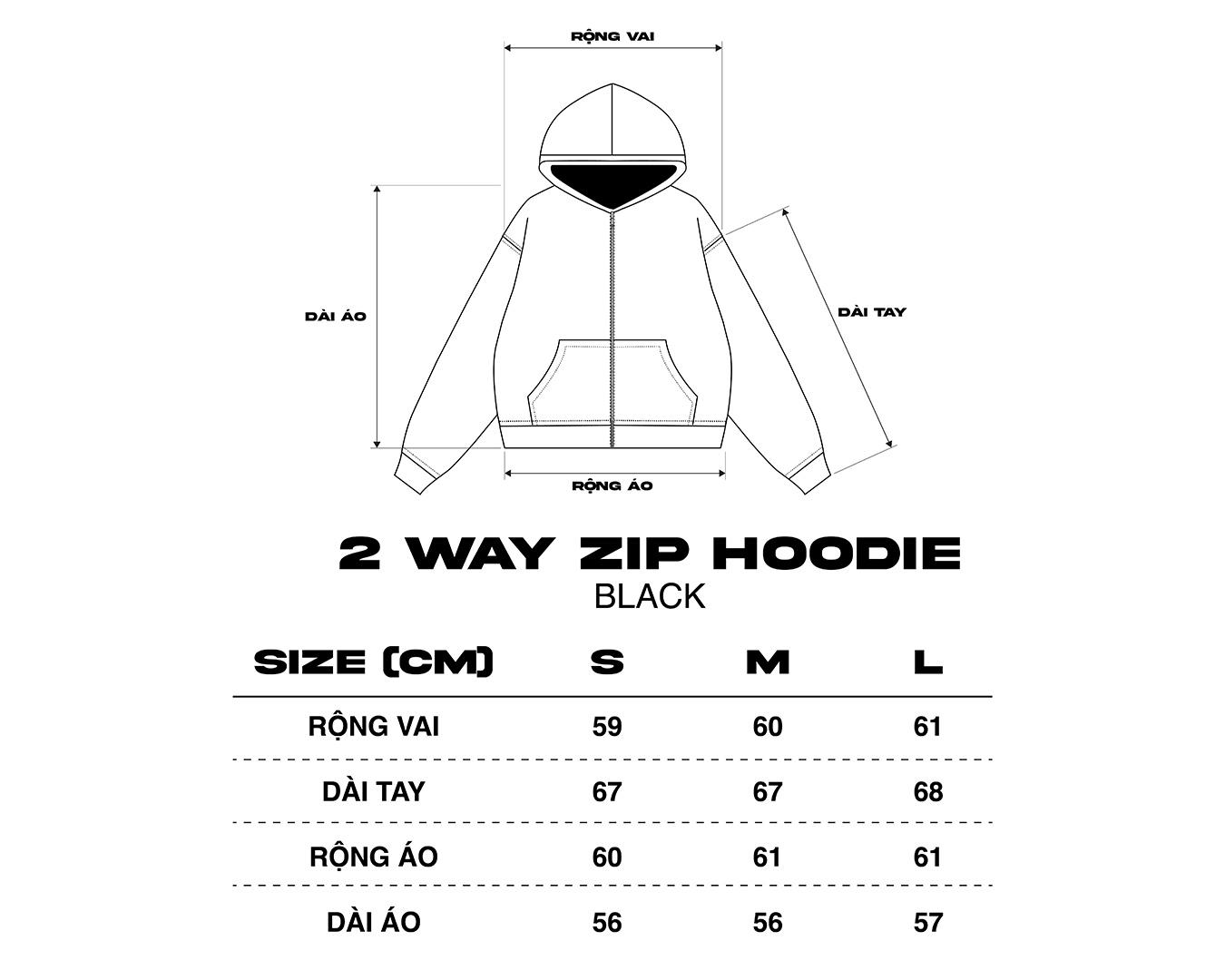 2 WAY ZIP HOODIE - BLACK