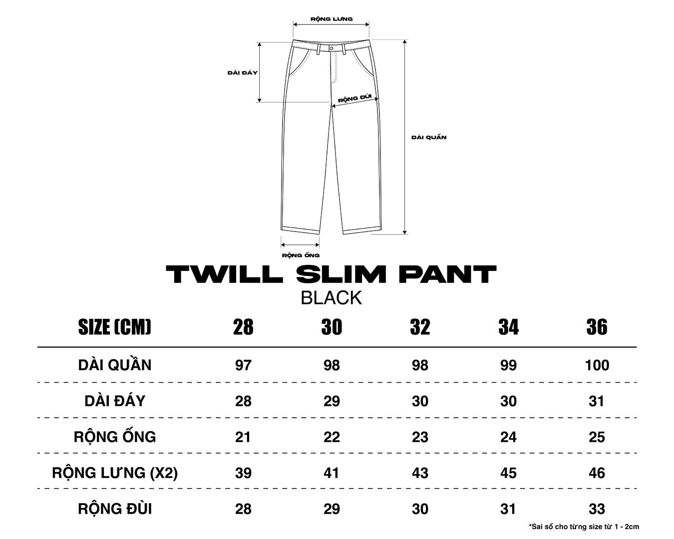 TWILL SLIM PANT - BLACK