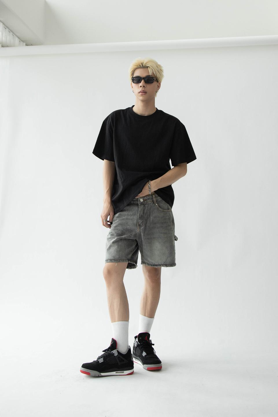 WIDE LEG DENIM SHORT - DUST GREY