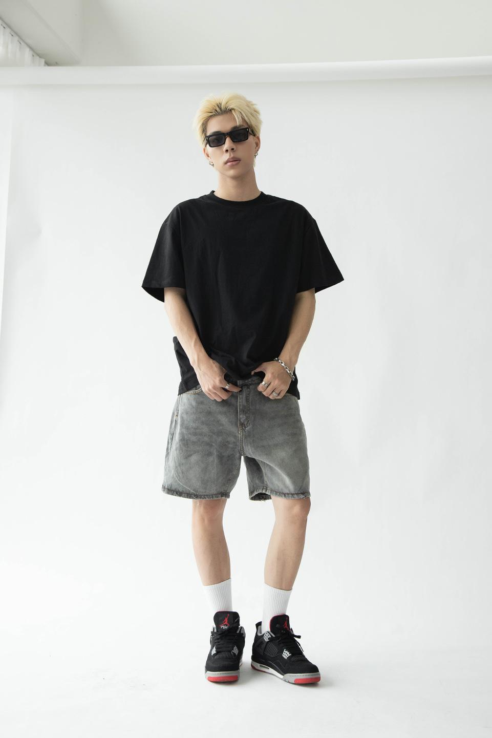 WIDE LEG DENIM SHORT - DUST GREY