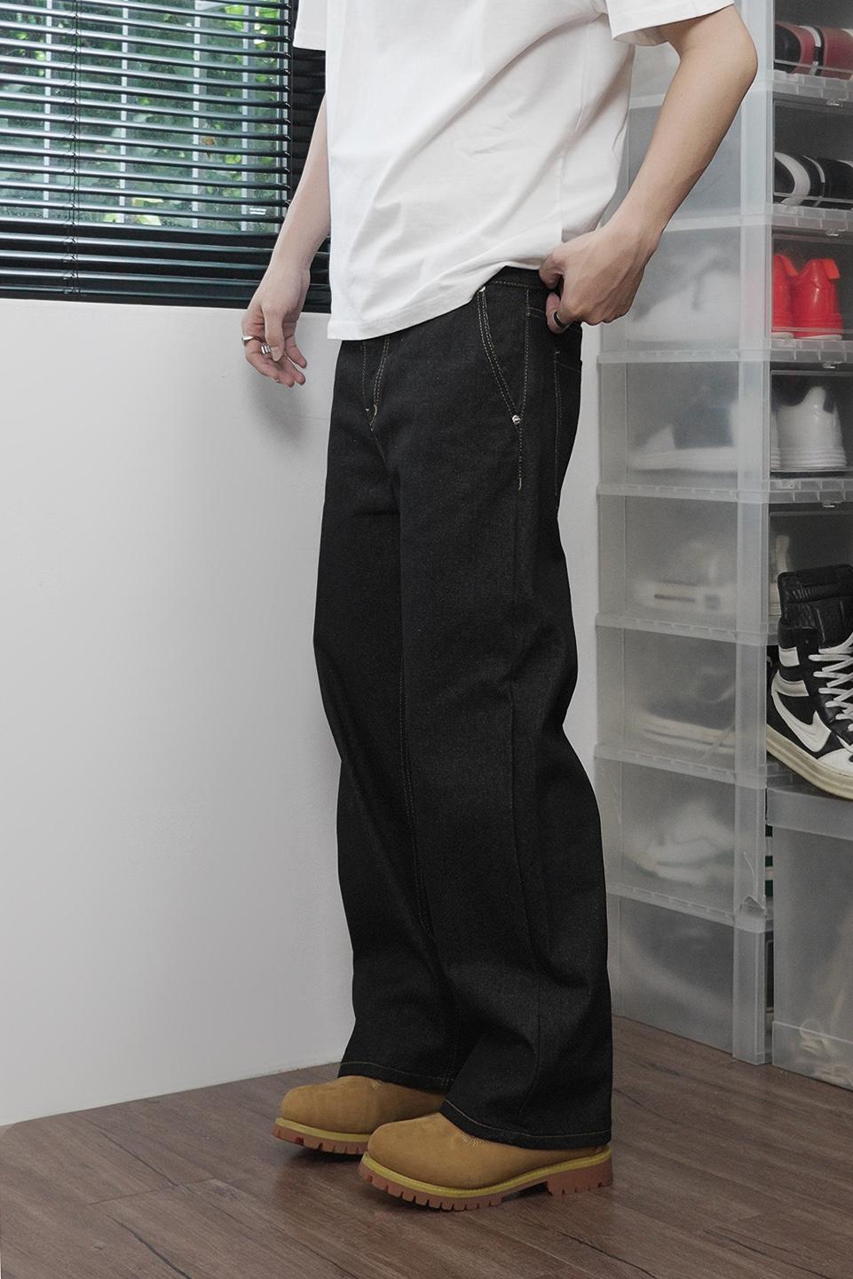 LOOSE FIT RAW DENIM - Black