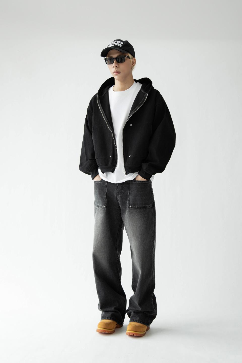 2 WAY ZIP HOODIE - BLACK