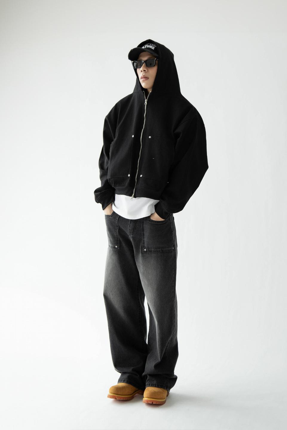 2 WAY ZIP HOODIE - BLACK