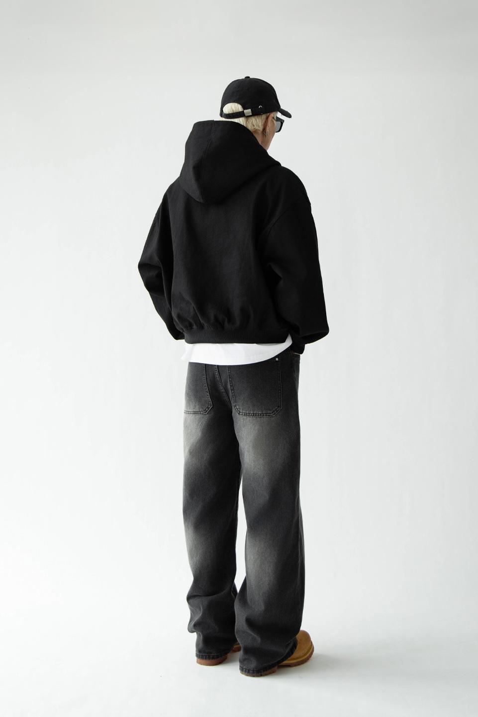 2 WAY ZIP HOODIE - BLACK